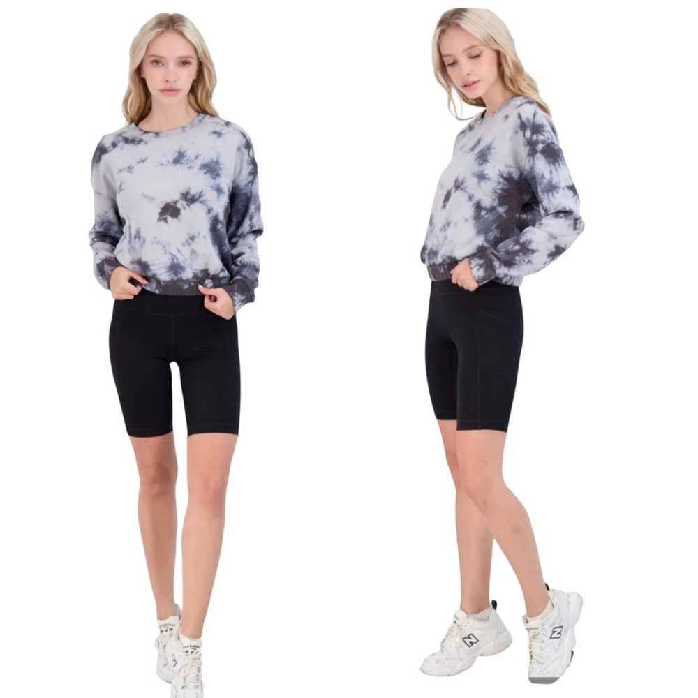 90 Degrees by Reflex Womens 2 Piece Cropped Crewneck Sweater & Bike Shorts -Sml